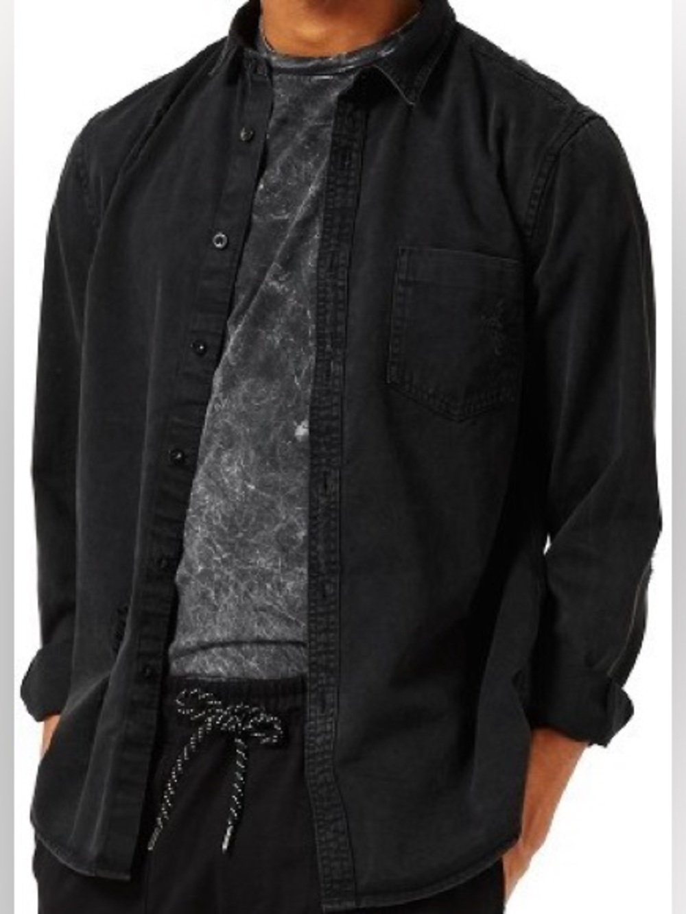 Topman black vintage wash denim shirt with ripped detailing sz M